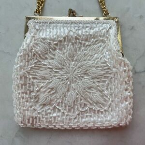 La Regale Vintage Hand-Beaded White Evening Bag / Bridal Purse